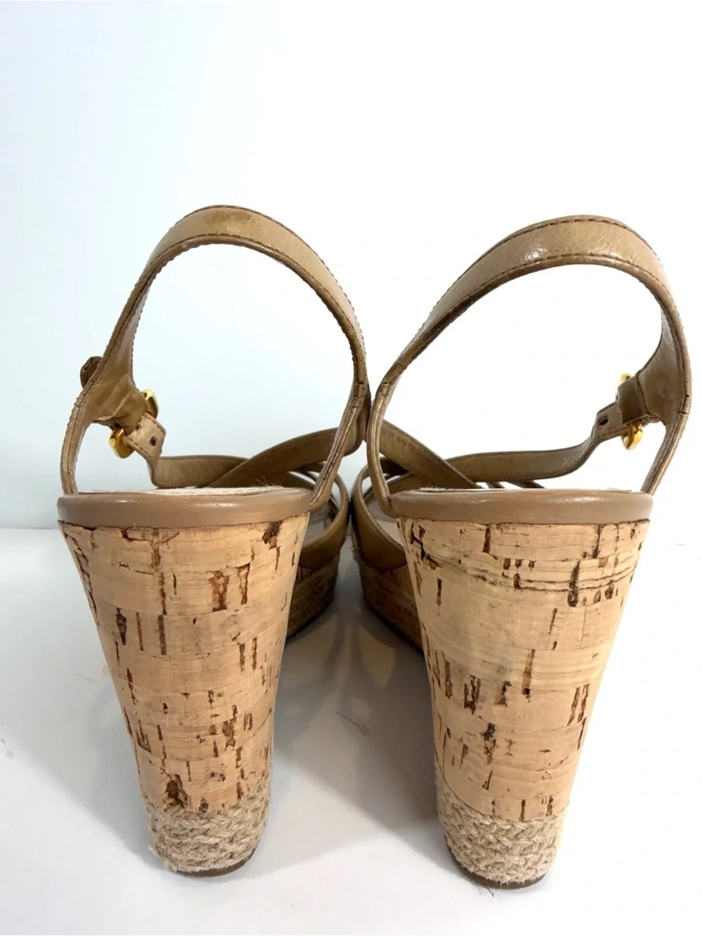 Prada Leather Cork Espadrille Wedge Sandals EU 39 US 9 Tan Slingback Italy